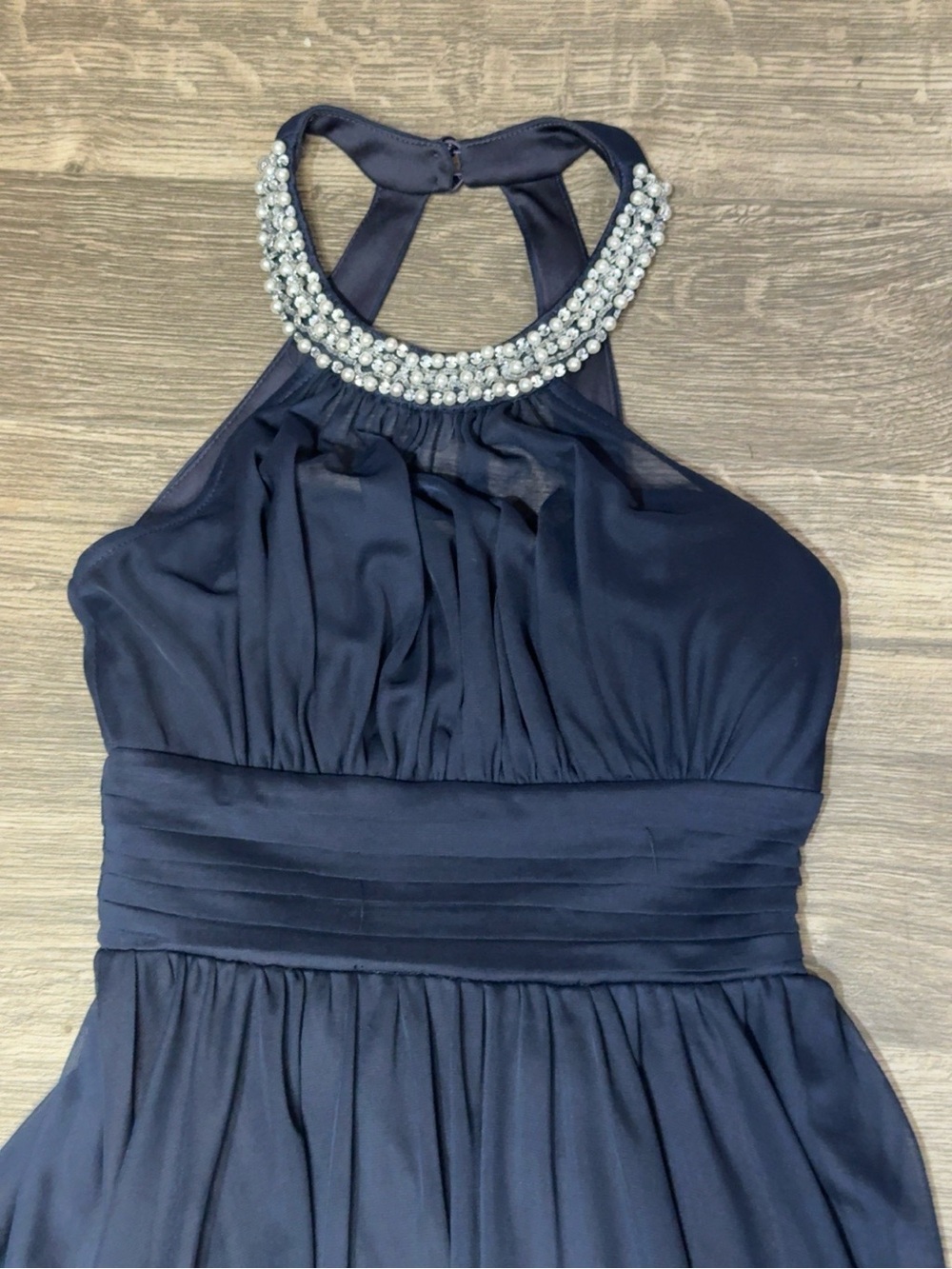 Speechless Navy Blue Halter Pearl Beaded Cocktail Party Dress Size 1 - Picture 4 of 9
